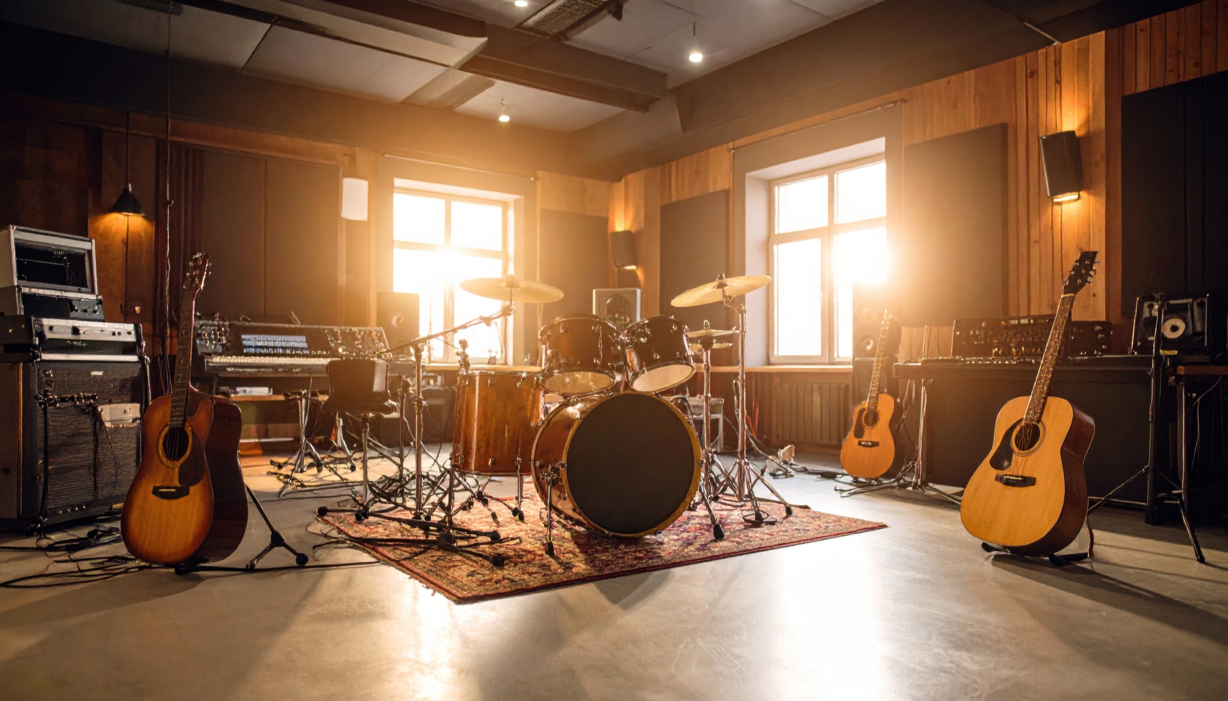 Recording studio met instrumenten